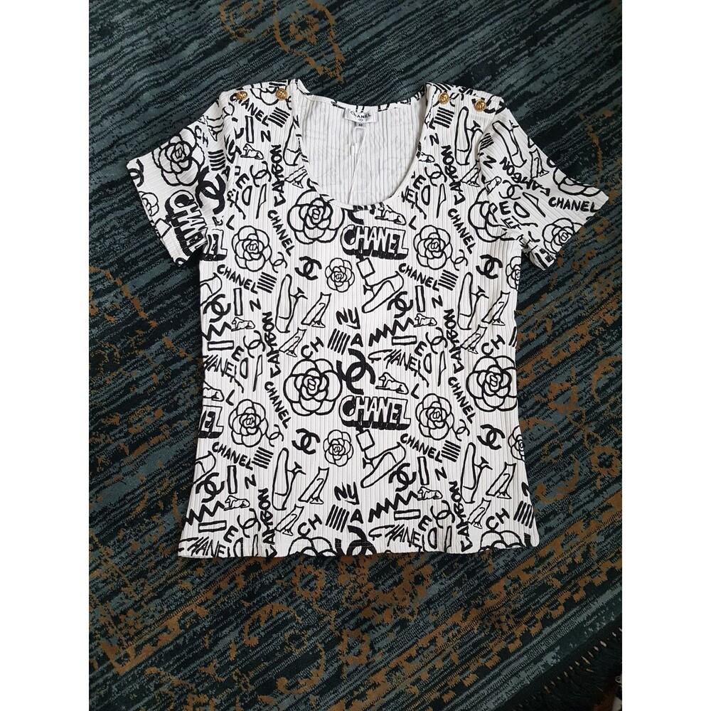 CHANEL METIERS D'ART 2019 19A EGYPTIAN GRAFFITI RIBBED TOP, FR 40, US 8, NWT